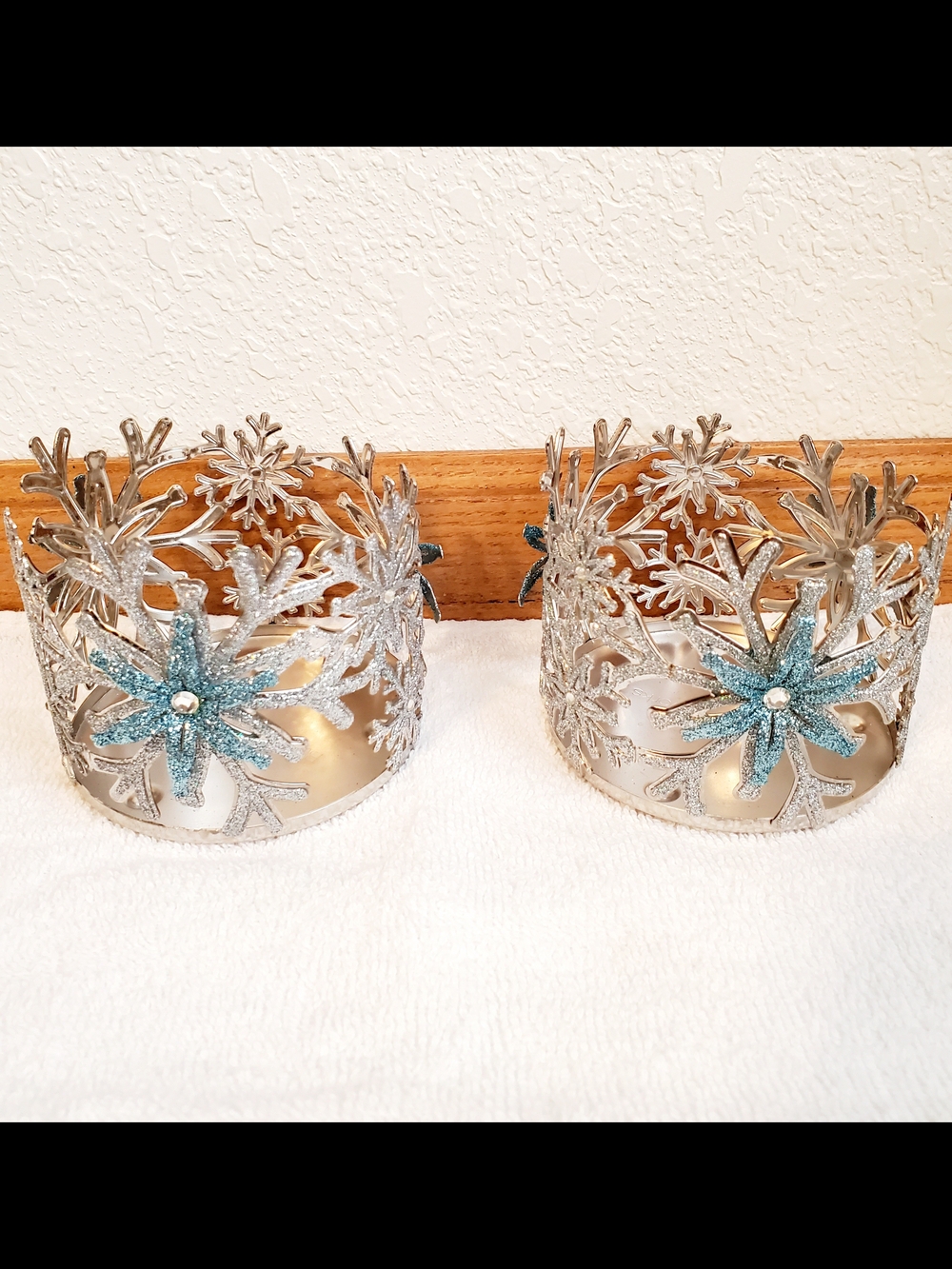 Decorative Silver and Blue Snowflake Candle Holders -